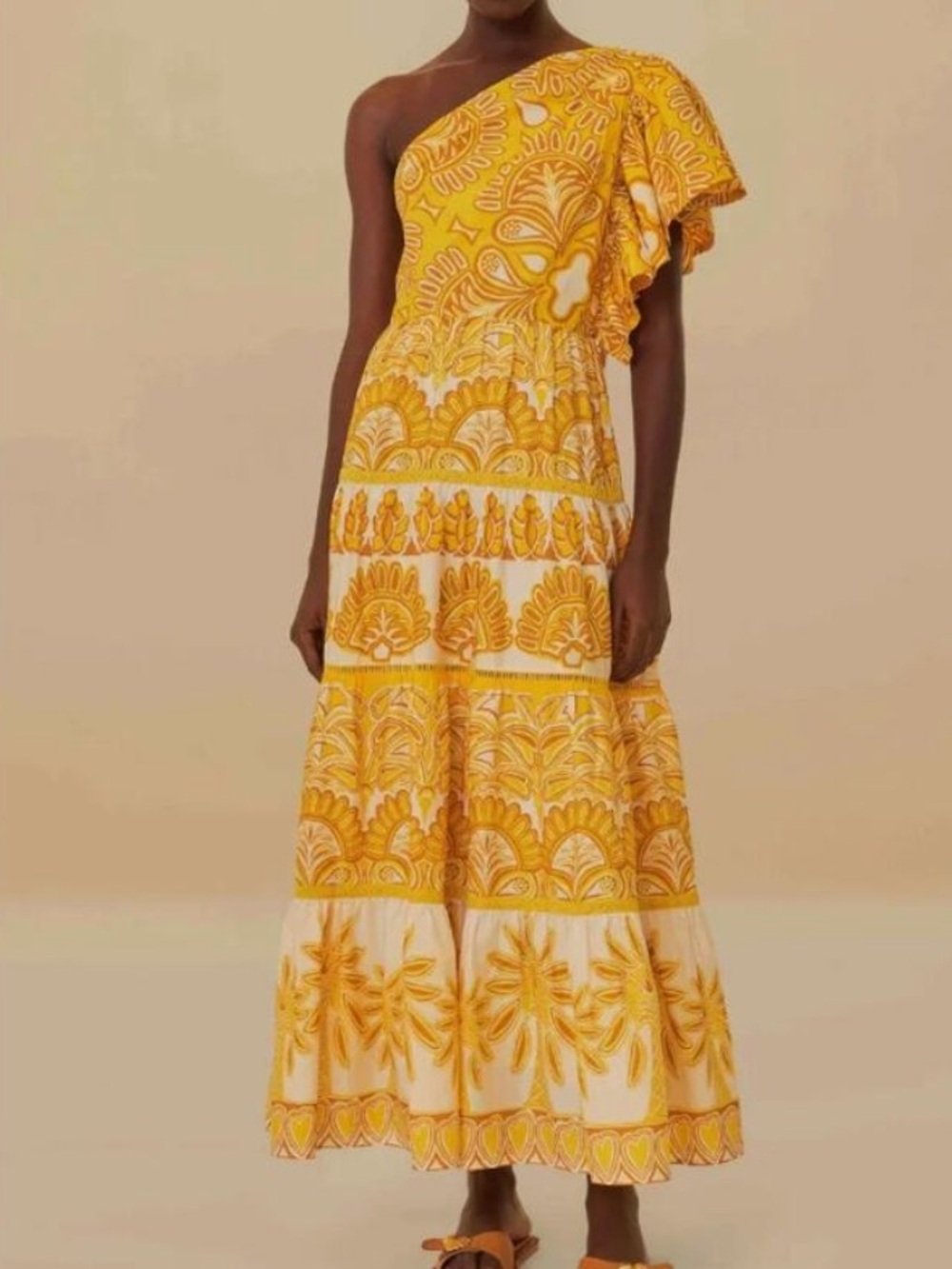 Farm Rio One-Shoulder Yellow Floral Maxi Dress